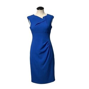 ADRIANNA PAPELL Royal Blue Sheath with Assymetrical Neck & Ruched Waist - Size 4